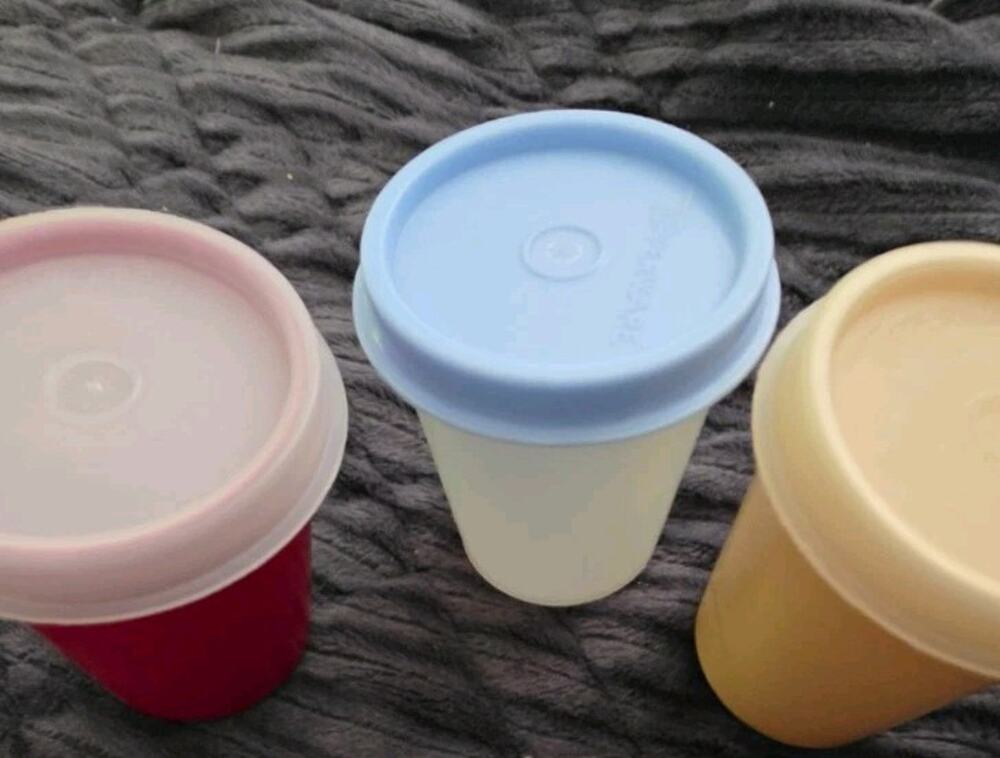 Vintage Tupperware Midget 2 Oz Containers #101 w Lids Set of 3 Pastel Colors